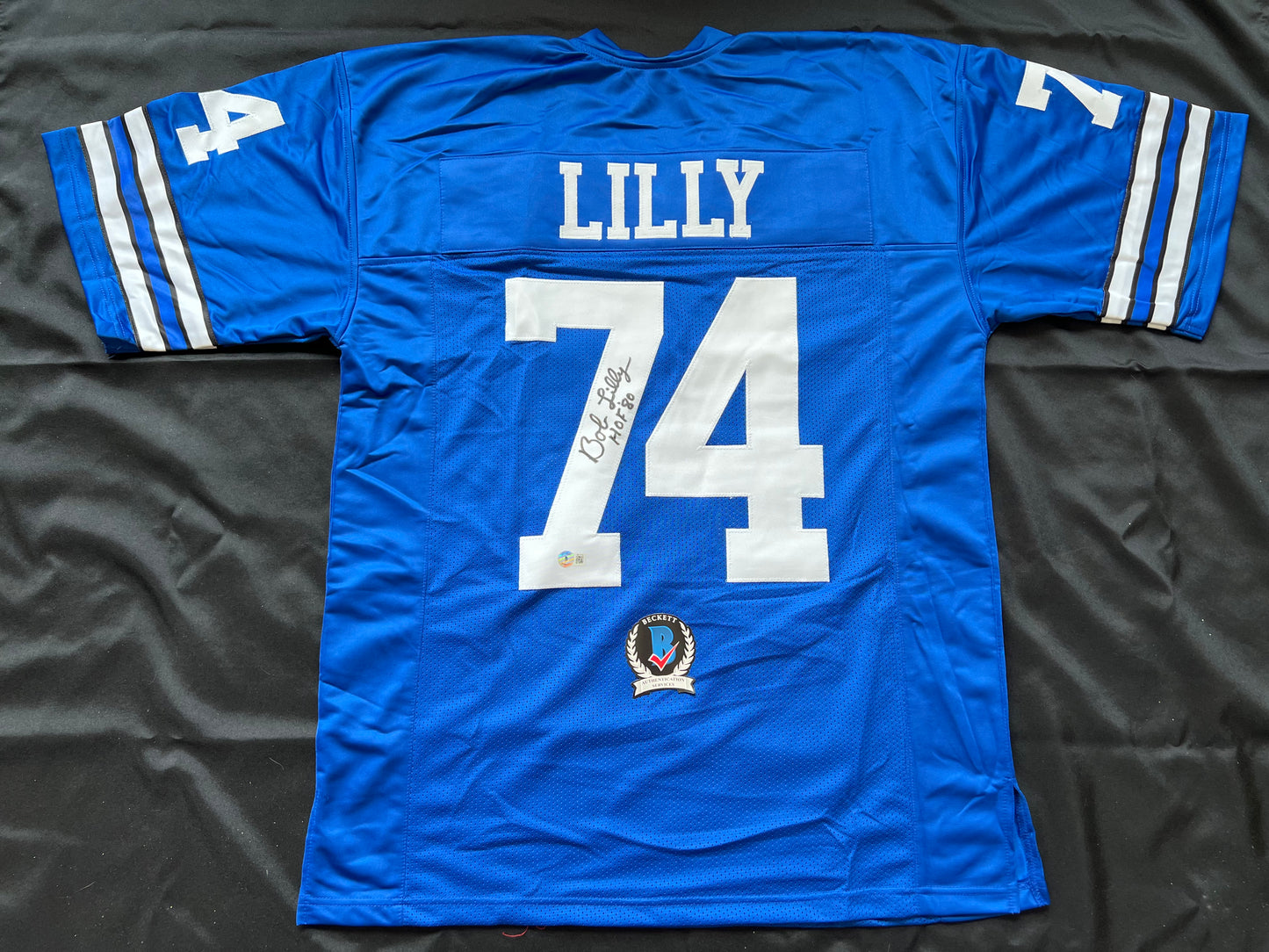 BOB LILLY SIGNED BLUE JERSEY Size XL Dallas Cowboys w/HOF 80 BAS COA