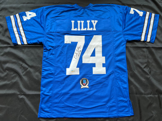 BOB LILLY SIGNED BLUE JERSEY Size XL Dallas Cowboys w/HOF 80 BAS COA