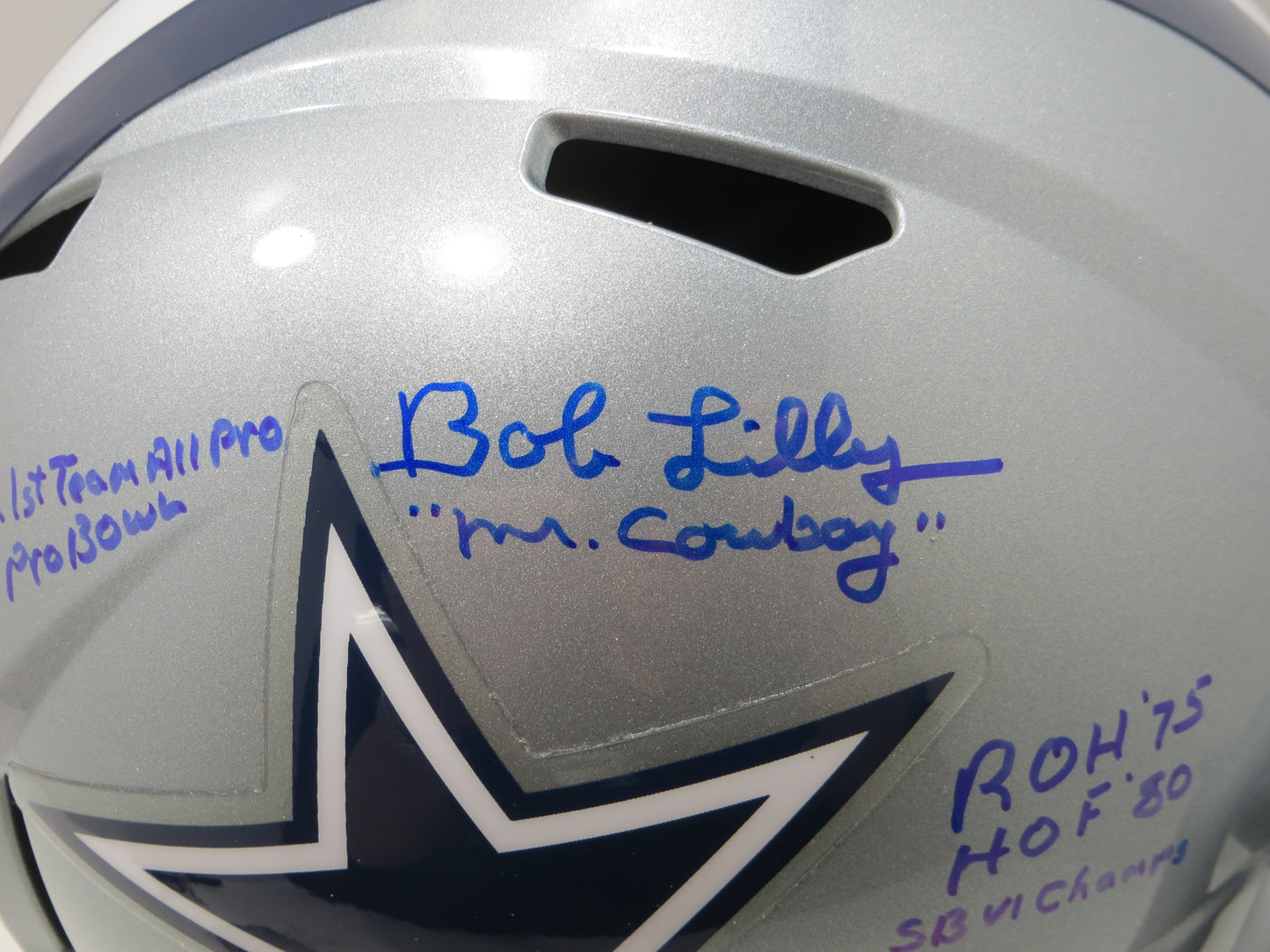 BOB LILLY SIGNED DALLAS COWBOYS RIDDELL FULL SIZE HELMET w/6 INSCs JSA COA