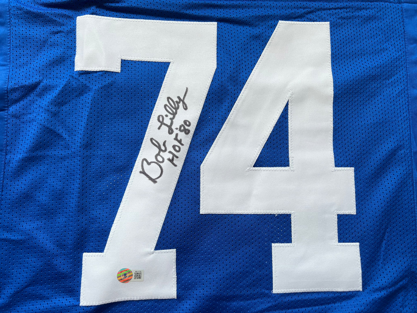 BOB LILLY SIGNED BLUE JERSEY Size XL Dallas Cowboys w/HOF 80 BAS COA
