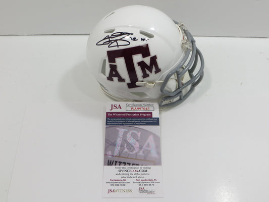 JOHNNY MANZIEL SIGNED TEXAS A&M AGGIES WHITE MINI HELMET w/Heisman JSA COA