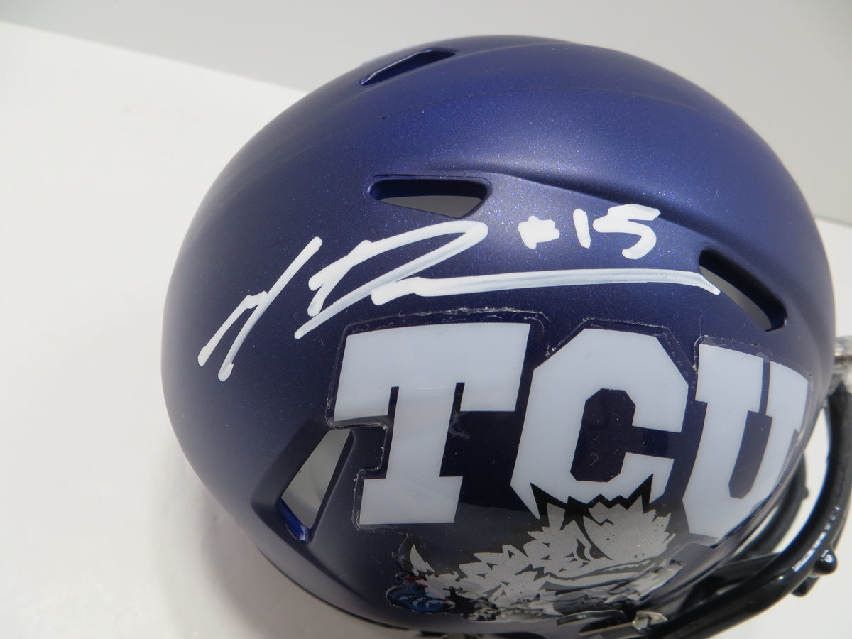 MAX DUGGAN TCU HORNED FROGS SIGNED Purple MINI HELMET BAS