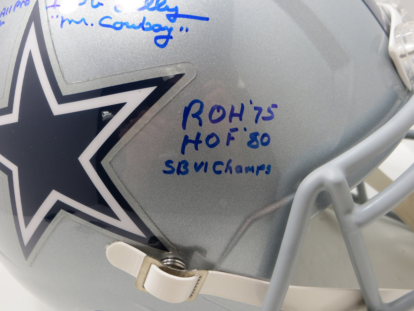 BOB LILLY SIGNED DALLAS COWBOYS RIDDELL FULL SIZE HELMET w/6 INSCs JSA COA