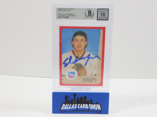ED BELFOUR SIGNED 1988-89 ProCards IHL #95 BAS BGS Slab AUTO 10 Blackhawks