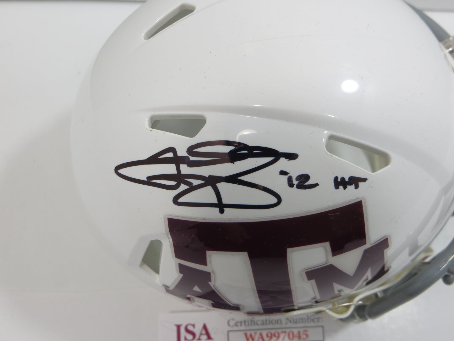 JOHNNY MANZIEL SIGNED TEXAS A&M AGGIES WHITE MINI HELMET w/Heisman JSA COA