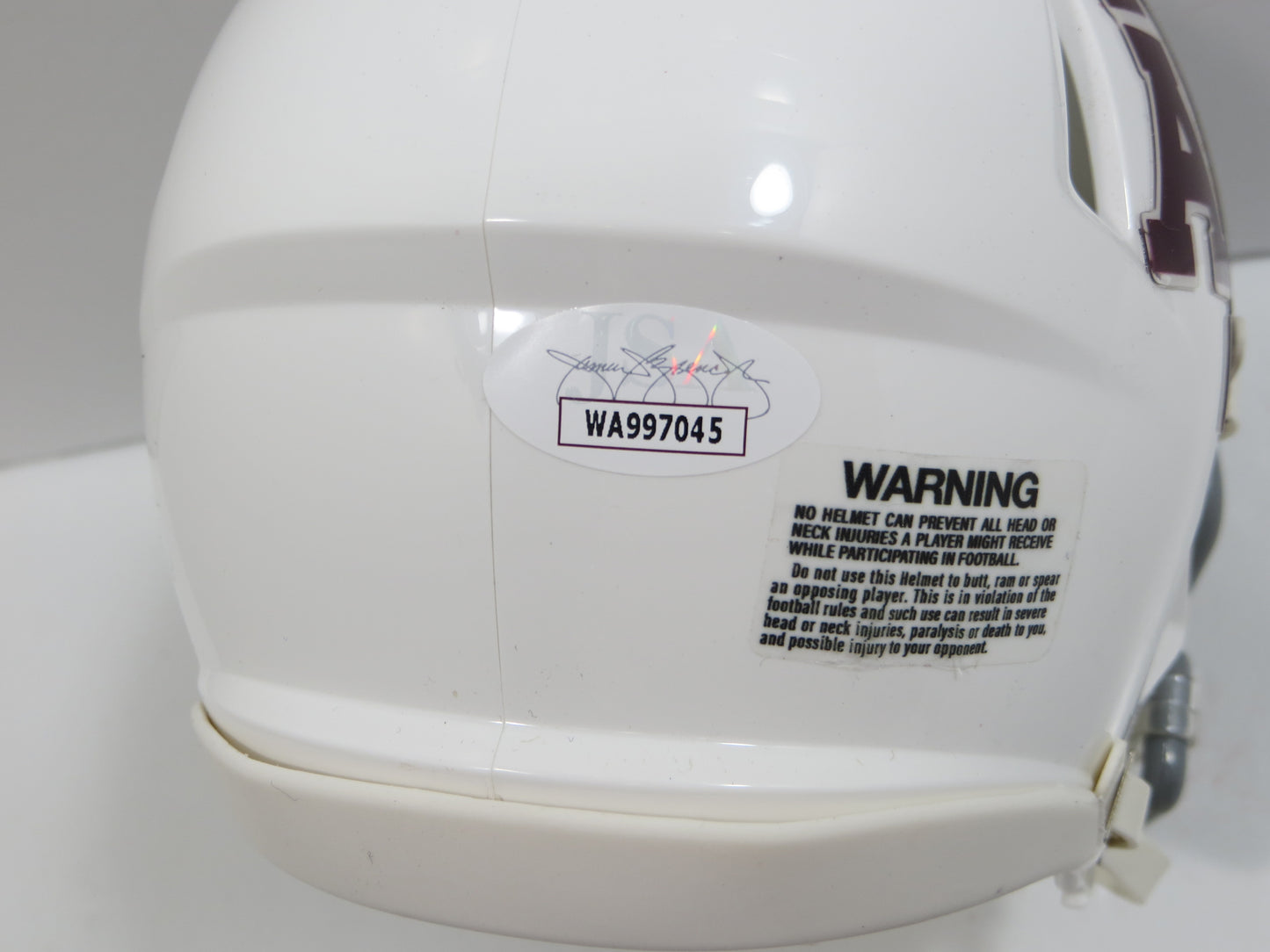 JOHNNY MANZIEL SIGNED TEXAS A&M AGGIES WHITE MINI HELMET w/Heisman JSA COA