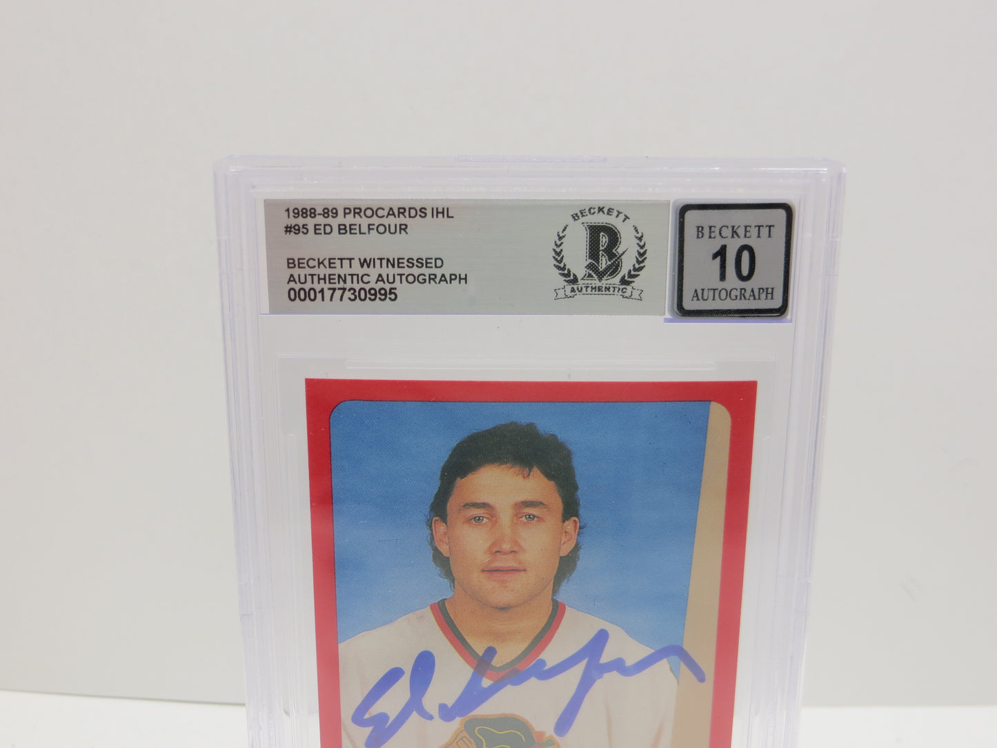 ED BELFOUR SIGNED 1988-89 ProCards IHL #95 BAS BGS Slab AUTO 10 Blackhawks