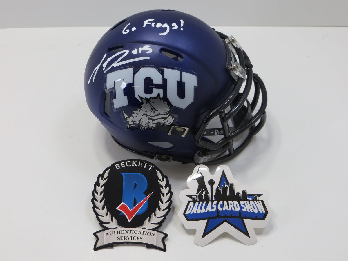 MAX DUGGAN TCU HORNED FROGS SIGNED Purple MINI HELMET wGoFrogs BAS