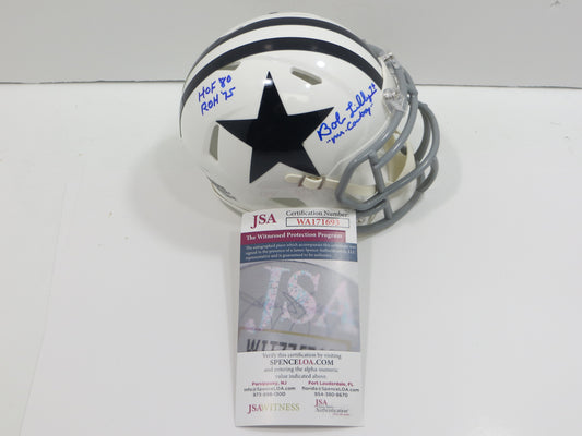 BOB LILLY SIGNED DALLAS COWBOYS MINI WHITE THROWBACK HELMET w/3 INSCs JSA