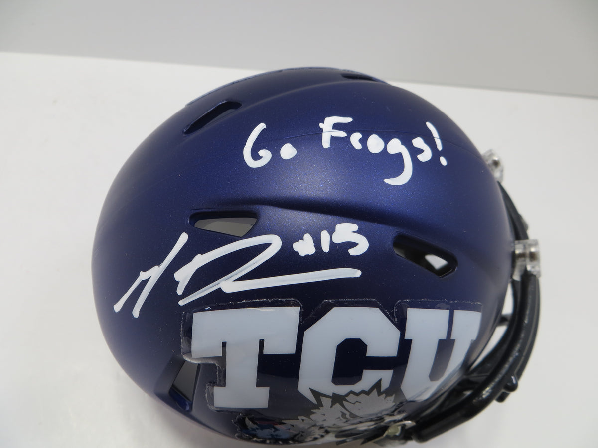 MAX DUGGAN TCU HORNED FROGS SIGNED Purple MINI HELMET wGoFrogs BAS
