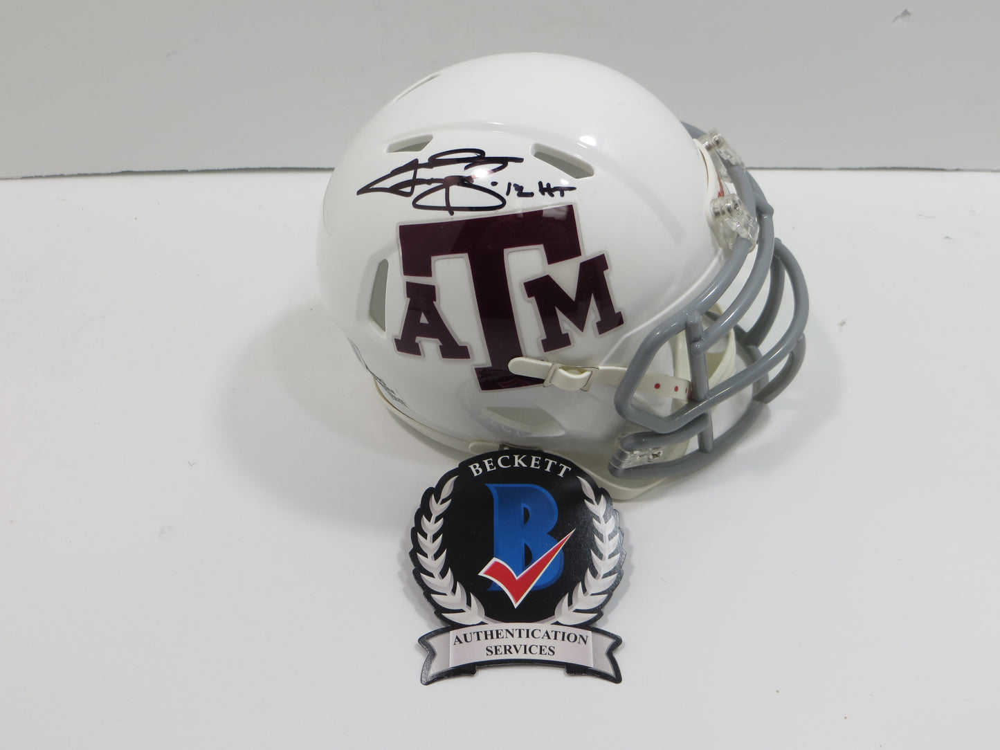 JOHNNY MANZIEL SIGNED TEXAS A&M AGGIES WHITE MINI HELMET w/Heisman BAS COA