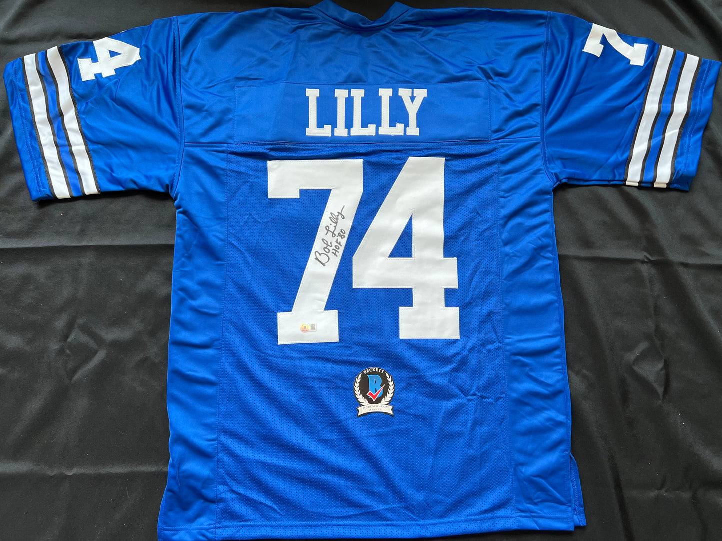 BOB LILLY SIGNED BLUE JERSEY Size XL Dallas Cowboys w/HOF 80 BAS COA
