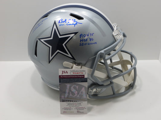 BOB LILLY SIGNED DALLAS COWBOYS RIDDELL FULL SIZE HELMET w/6 INSCs JSA COA