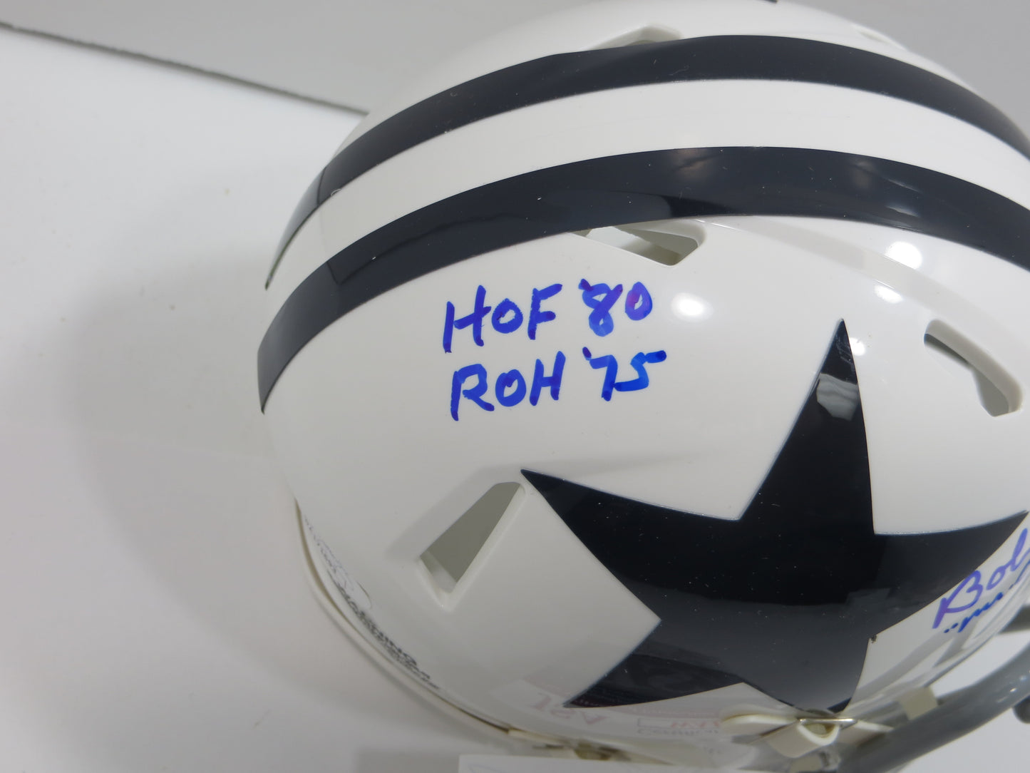 BOB LILLY SIGNED DALLAS COWBOYS MINI WHITE THROWBACK HELMET w/3 INSCs JSA