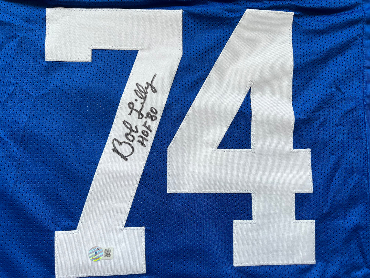 BOB LILLY SIGNED BLUE JERSEY Size XL Dallas Cowboys w/HOF 80 BAS COA