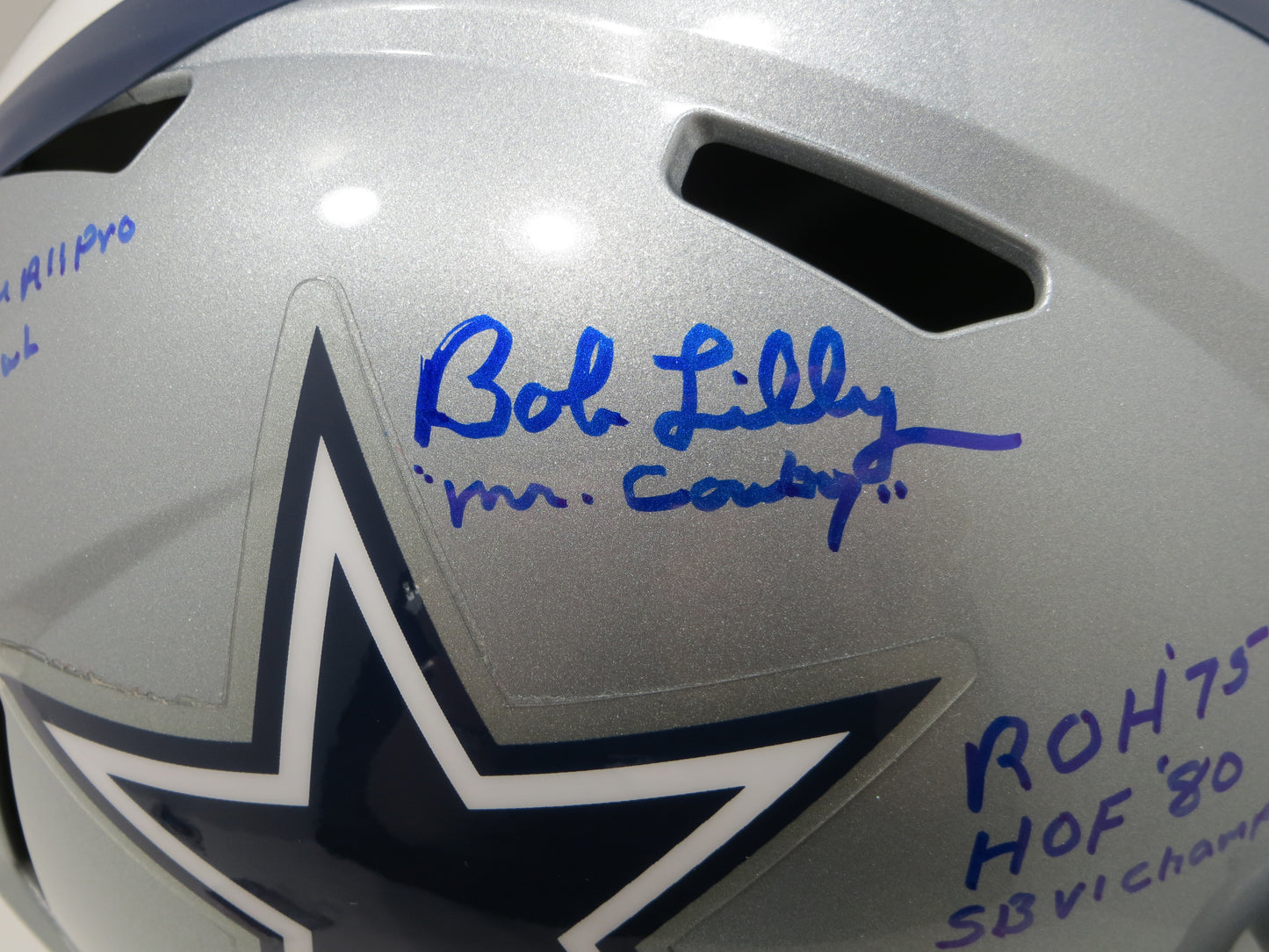 BOB LILLY SIGNED DALLAS COWBOYS RIDDELL FULL SIZE HELMET w/6 INSCs JSA COA