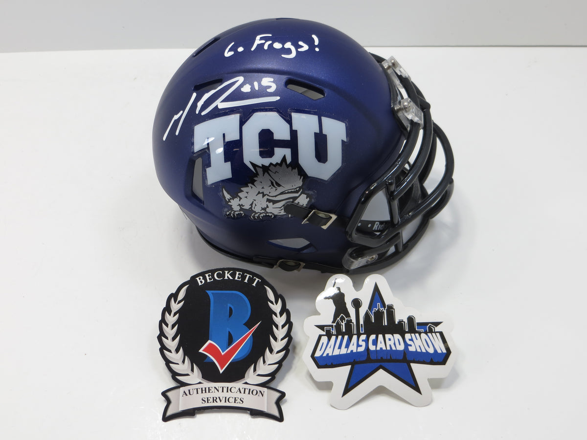MAX DUGGAN TCU HORNED FROGS SIGNED Purple MINI HELMET wGoFrogs BAS