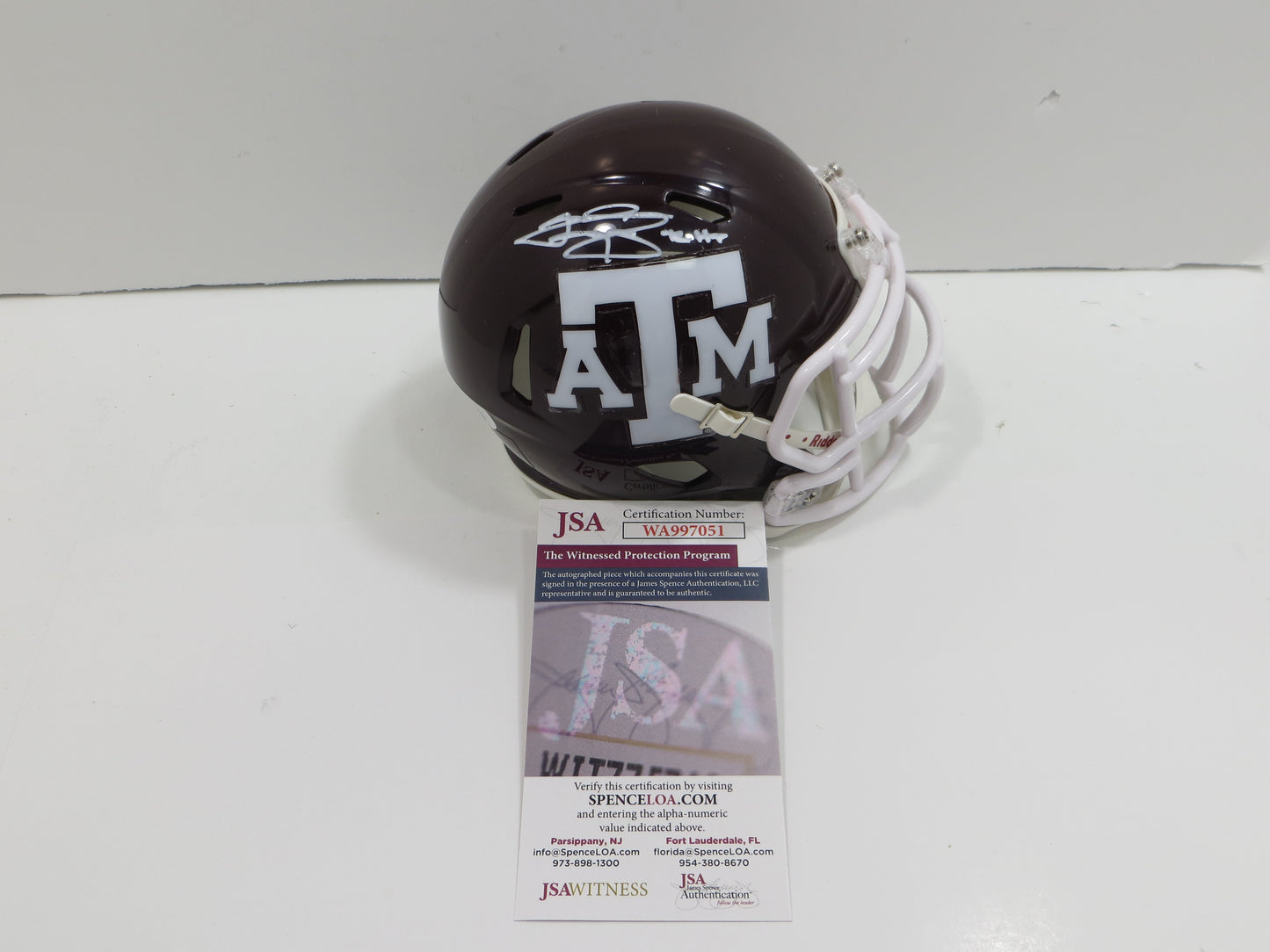 JOHNNY MANZIEL SIGNED TEXAS A&M AGGIES MAROON MINI HELMET w/Heisman JSA