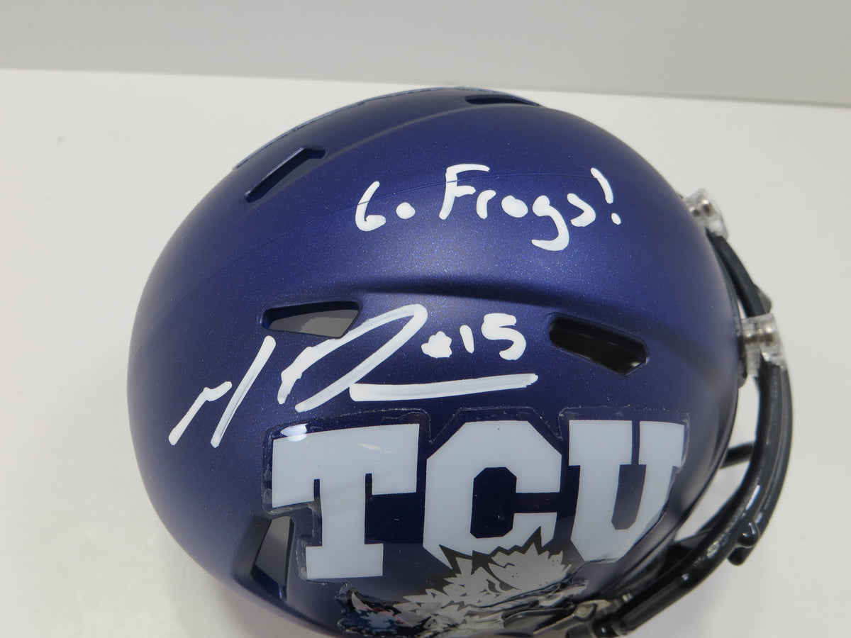 MAX DUGGAN TCU HORNED FROGS SIGNED Purple MINI HELMET wGoFrogs BAS