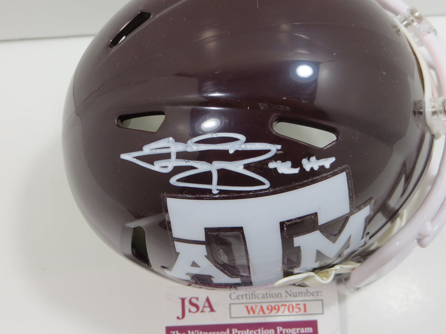 JOHNNY MANZIEL SIGNED TEXAS A&M AGGIES MAROON MINI HELMET w/Heisman JSA
