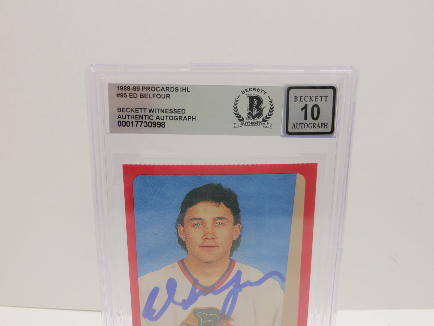 ED BELFOUR SIGNED 1988-89 ProCards IHL #95 BAS BGS Slab AUTO 10 Blackhawks