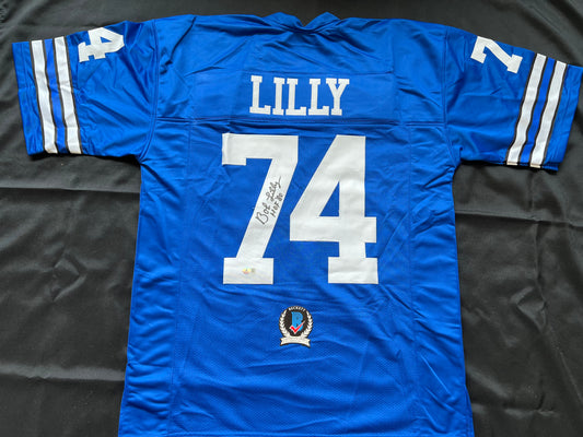 BOB LILLY SIGNED BLUE JERSEY Size XL Dallas Cowboys w/HOF 80 BAS COA