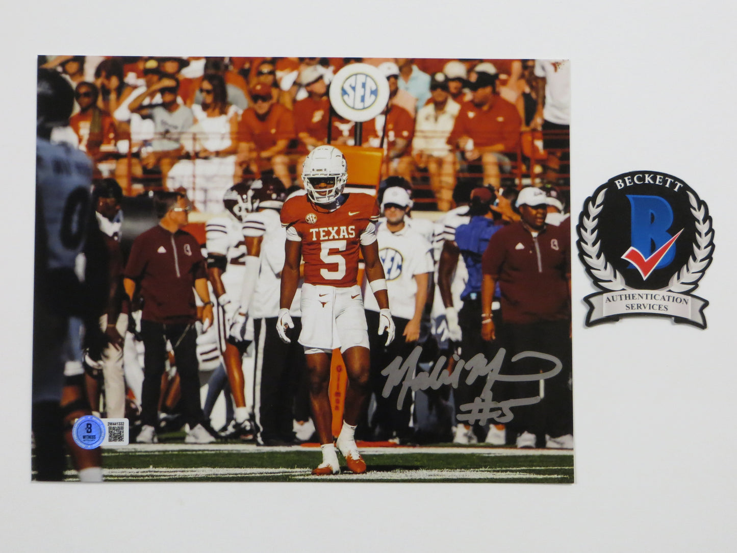 MALIK MUHAMMAD Texas Longhorns Burnt Orange Jersey SIGNED 8x10 PHOTO BAS COA