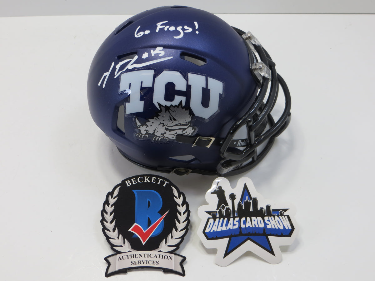 MAX DUGGAN TCU HORNED FROGS SIGNED Purple MINI HELMET wGoFrogs BAS