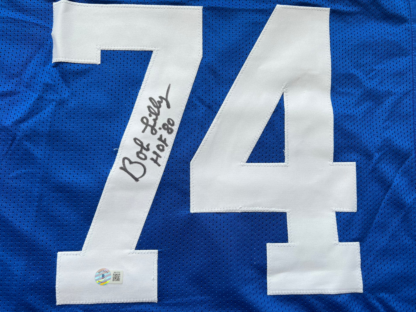 BOB LILLY SIGNED BLUE JERSEY Size XL Dallas Cowboys w/HOF 80 BAS COA