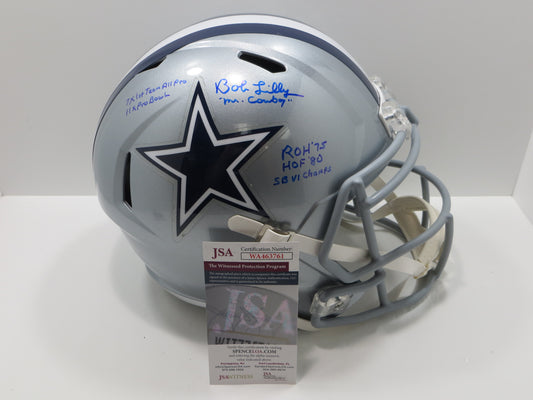 BOB LILLY SIGNED DALLAS COWBOYS RIDDELL FULL SIZE HELMET w/6 INSCs JSA COA