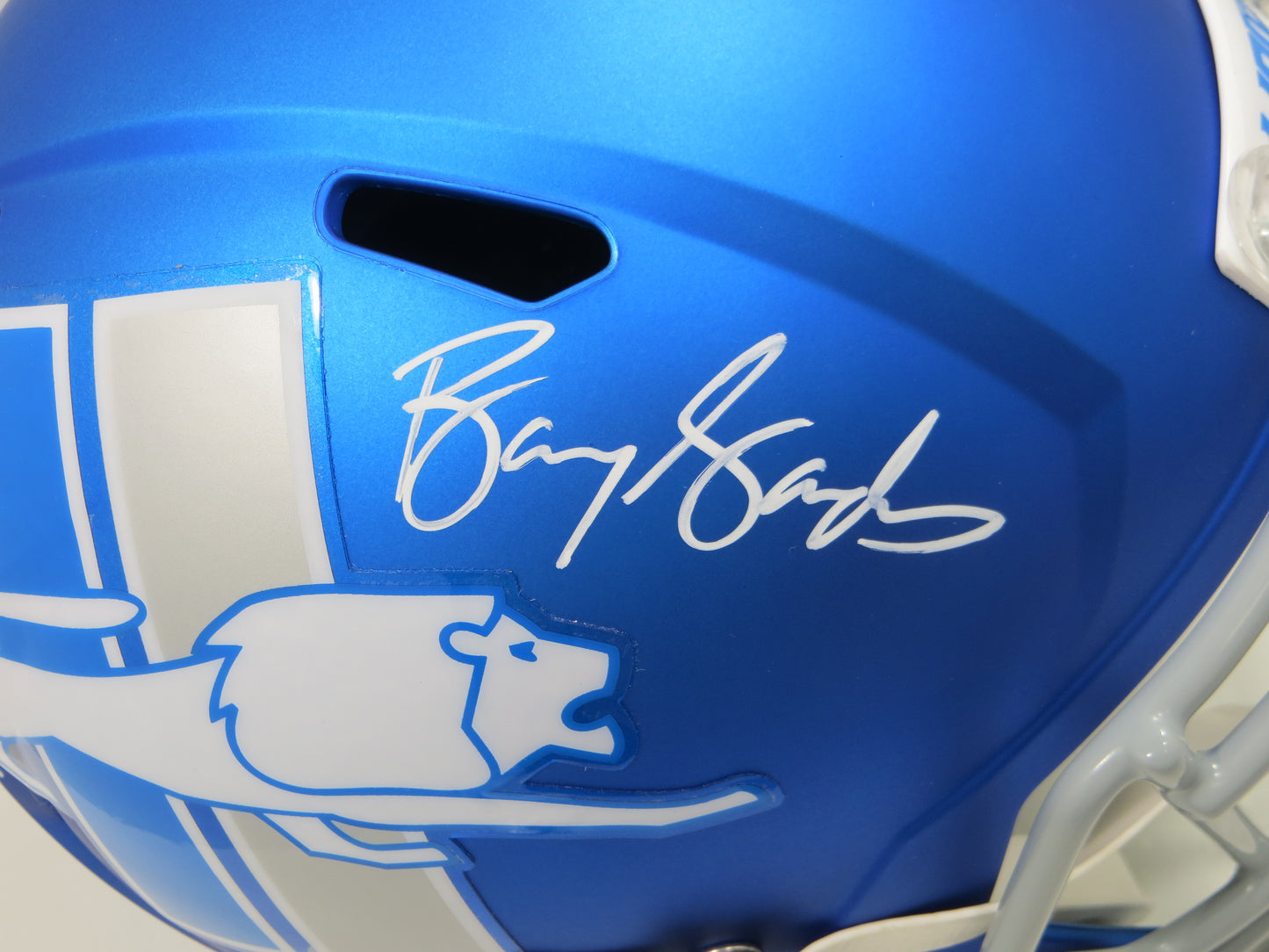 BARRY SANDERS DETROIT LIONS SIGNED SPEED FULL SIZE ALT HELMET w/HOF Schwartz