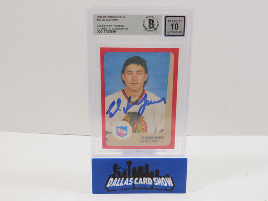 ED BELFOUR SIGNED 1988-89 ProCards IHL #95 BAS BGS Slab AUTO 10 Blackhawks