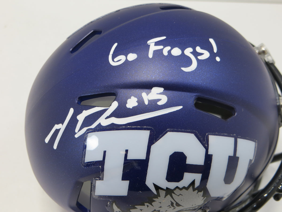 MAX DUGGAN TCU HORNED FROGS SIGNED Purple MINI HELMET wGoFrogs BAS