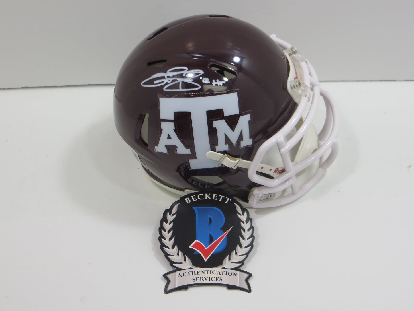 JOHNNY MANZIEL SIGNED TEXAS A&M AGGIES MAROON MINI HELMET w/Heisman BAS