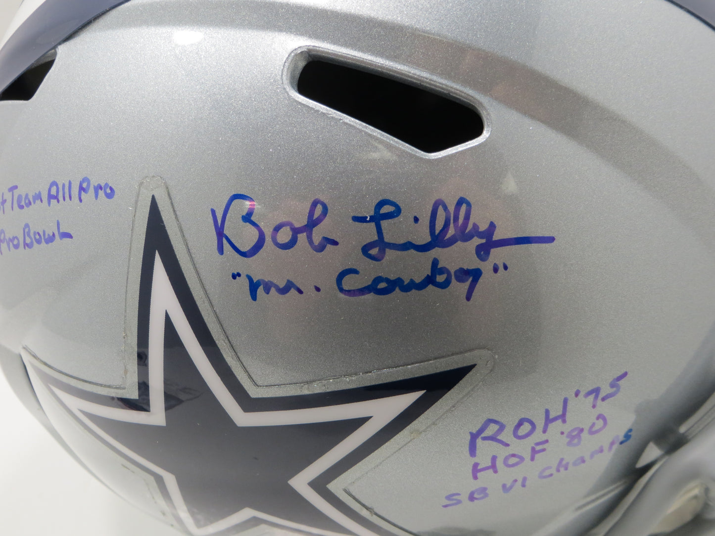 BOB LILLY SIGNED DALLAS COWBOYS RIDDELL FULL SIZE HELMET w/6 INSCs JSA COA