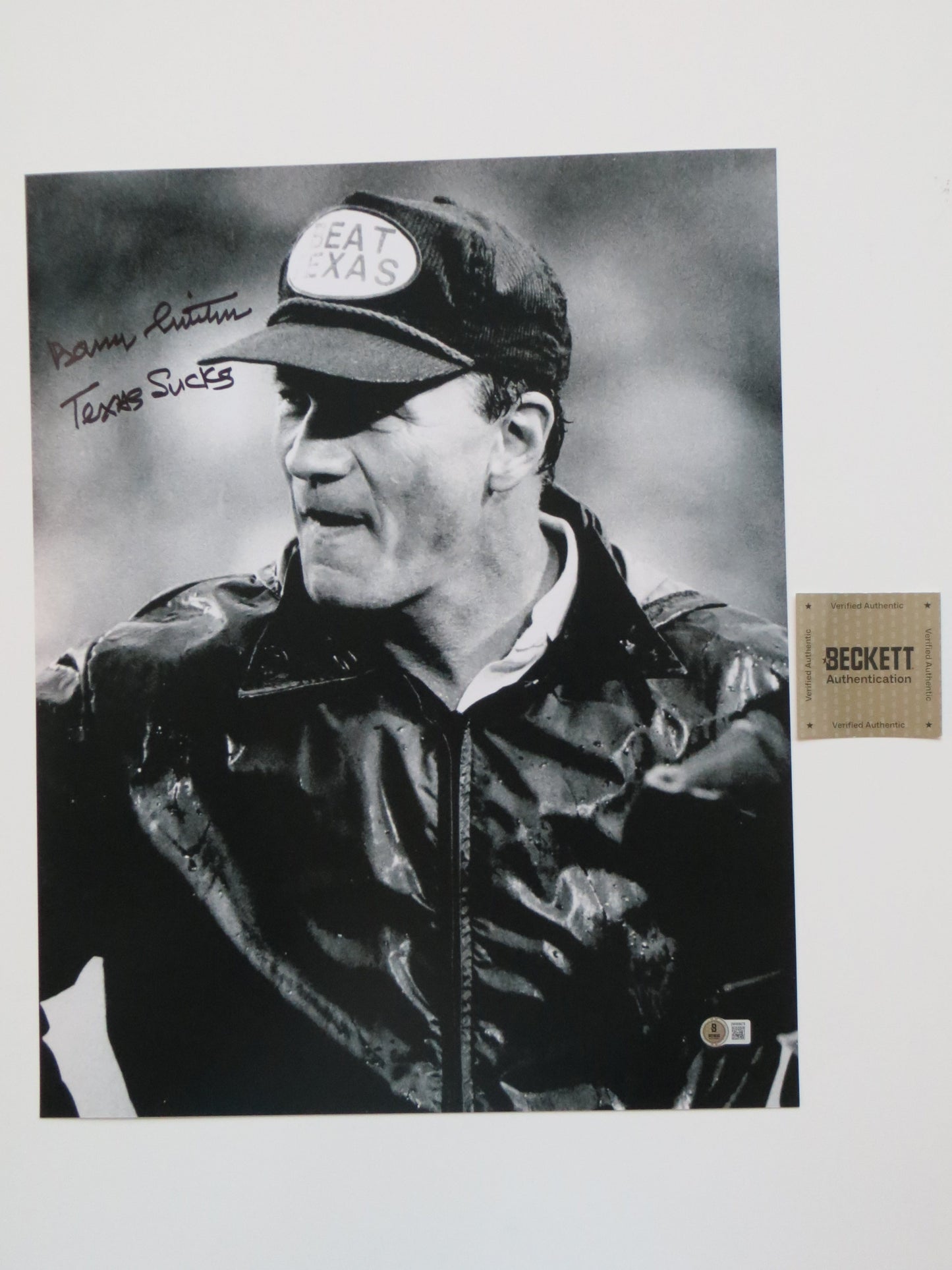 BARRY SWITZER OKLAHOMA OU SOONERS SIGNED 16x20 w/Texas Sucks BAS COA