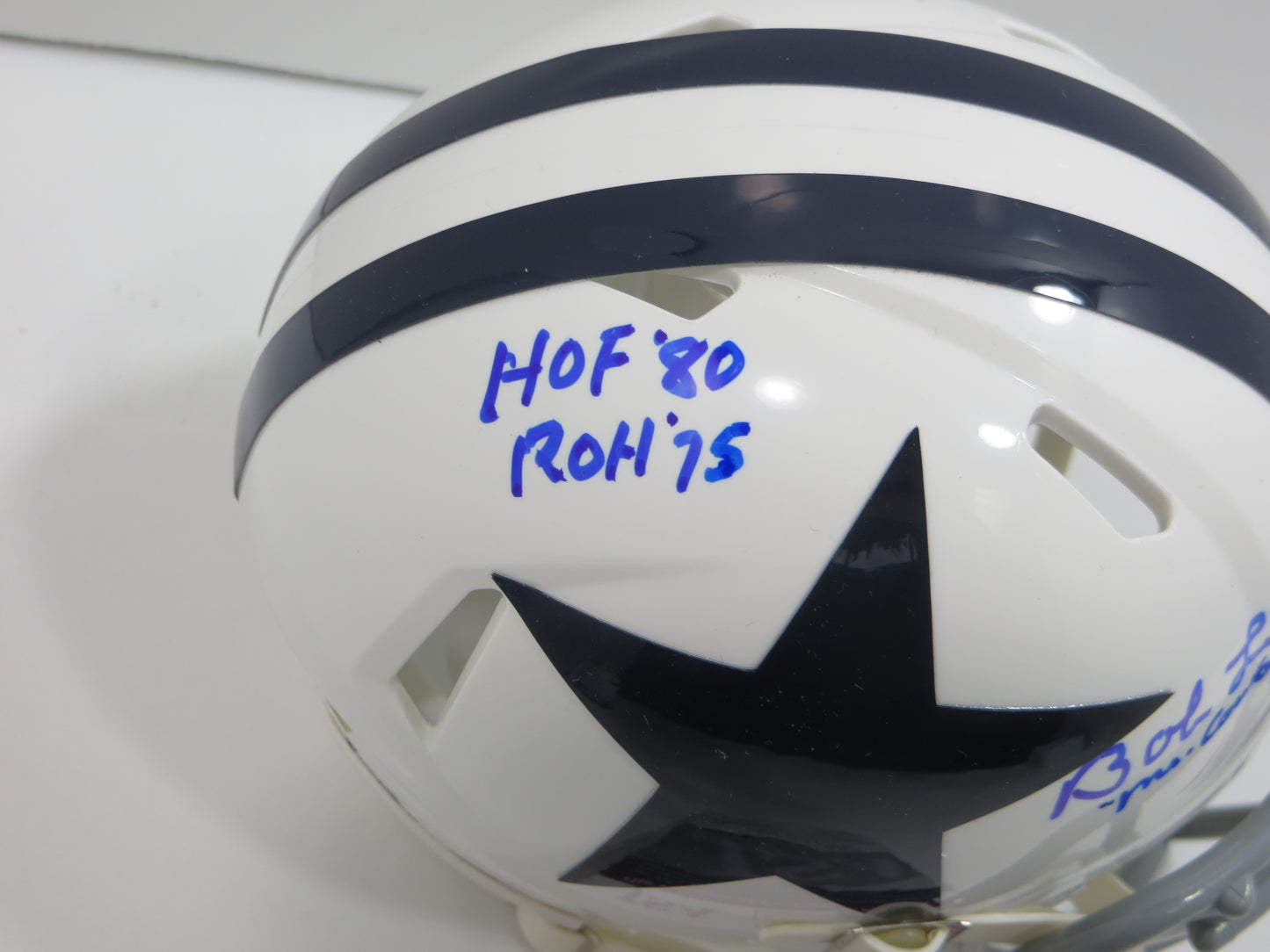 BOB LILLY SIGNED DALLAS COWBOYS MINI WHITE THROWBACK HELMET w/3 INSCs JSA