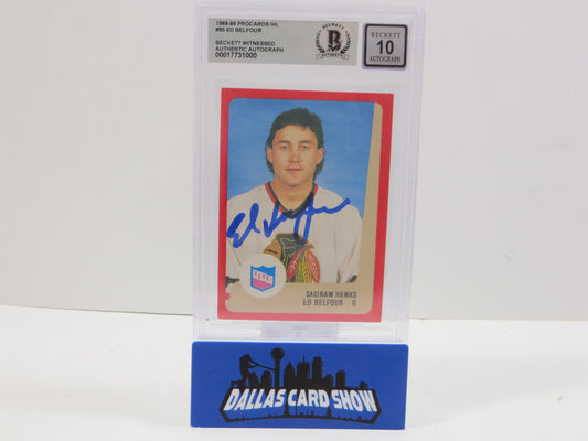 ED BELFOUR SIGNED 1988-89 ProCards IHL #95 BAS BGS Slab AUTO 10 Blackhawks