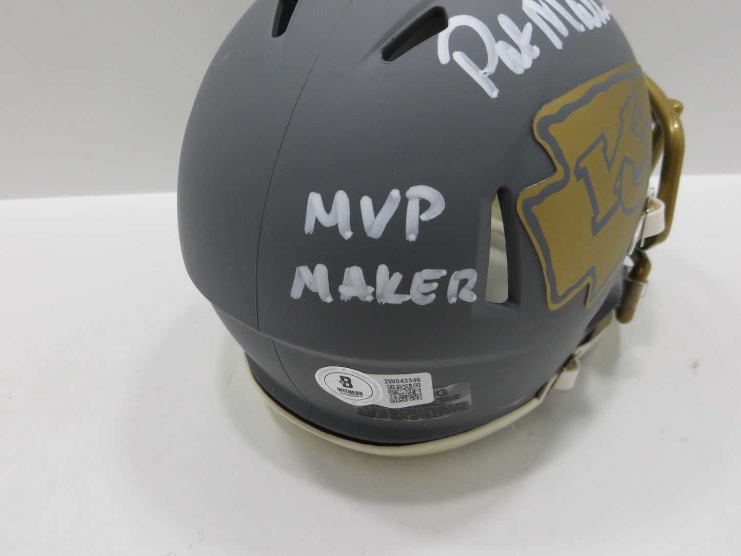 PAT PATRICK MAHOMES SR. KANSAS CITY CHIEFS SIGNED SLATE HELMET w/THE OG BAS