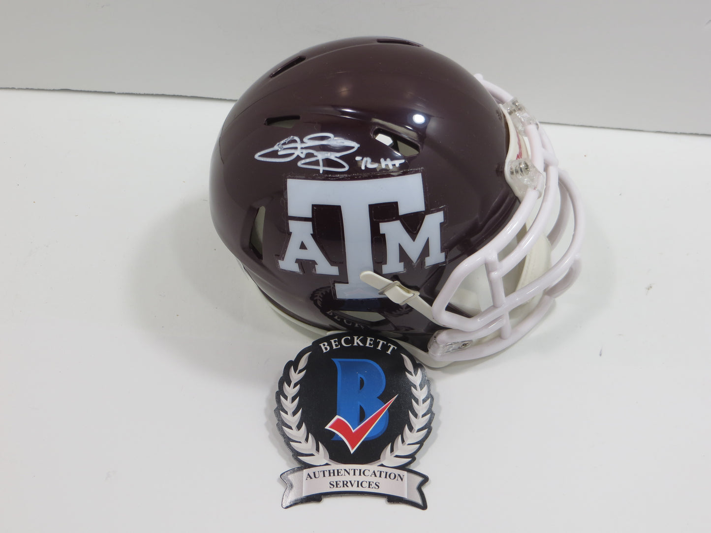 JOHNNY MANZIEL SIGNED TEXAS A&M AGGIES MAROON MINI HELMET w/Heisman BAS