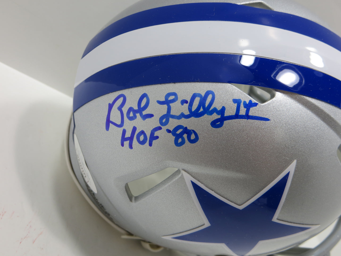 BOB LILLY SIGNED DALLAS COWBOYS RIDDELL MINI TB HELMET w/HOF 80 JSA COA