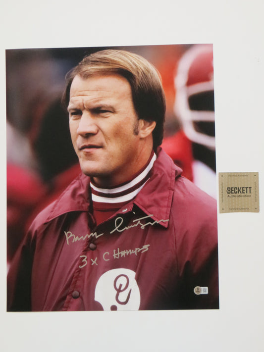 BARRY SWITZER OKLAHOMA OU SOONERS SIGNED 16x20 PHOTO w/3xChamps BAS COA
