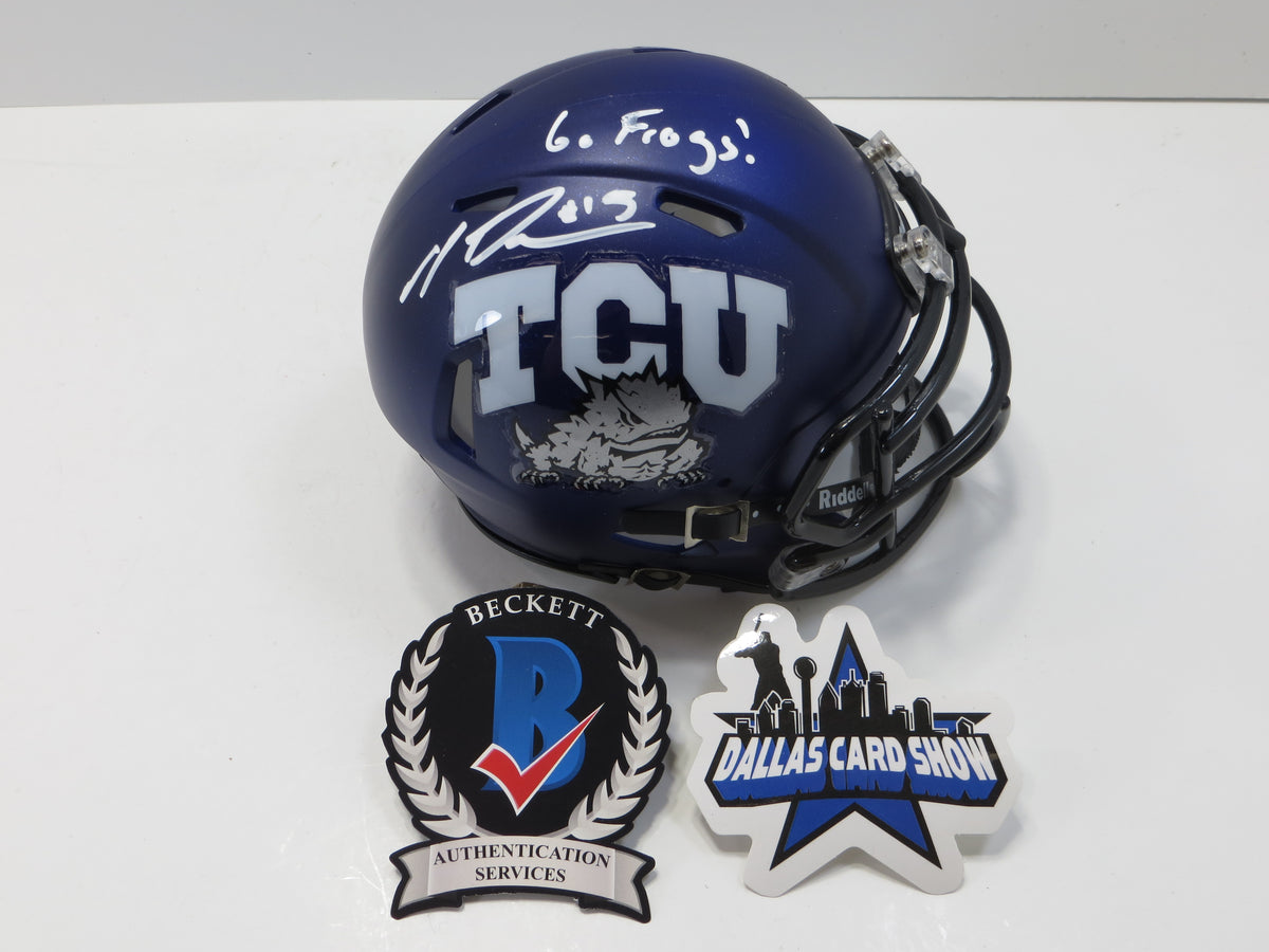 MAX DUGGAN TCU HORNED FROGS SIGNED Purple MINI HELMET wGoFrogs BAS