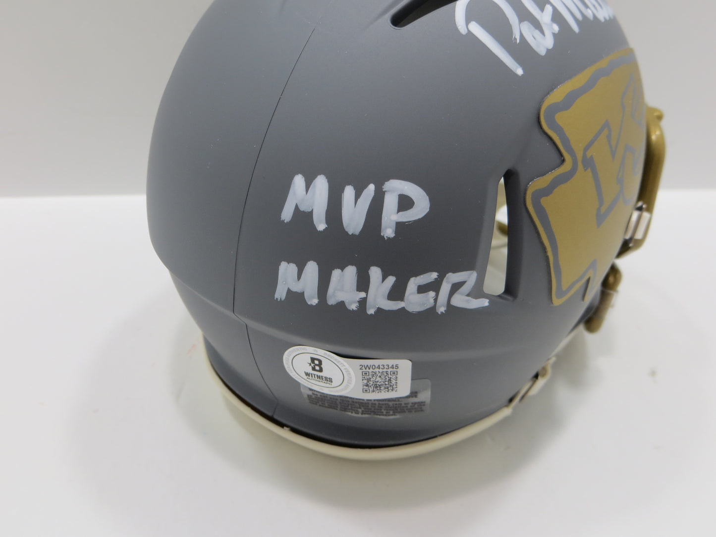 PAT PATRICK MAHOMES SR. KANSAS CITY CHIEFS SIGNED SLATE HELMET w/THE OG BAS