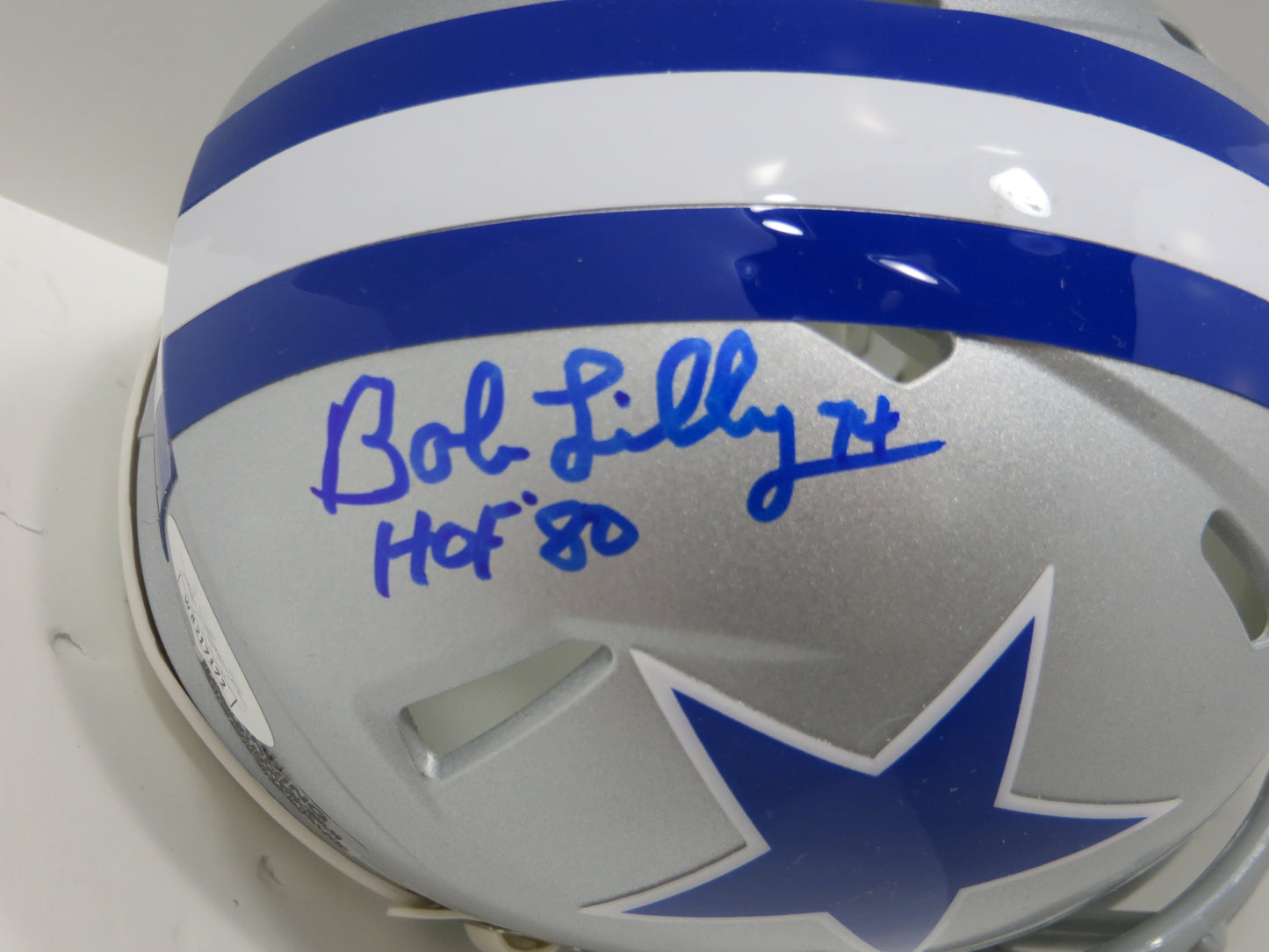 BOB LILLY SIGNED DALLAS COWBOYS RIDDELL MINI TB HELMET w/HOF 80 JSA COA