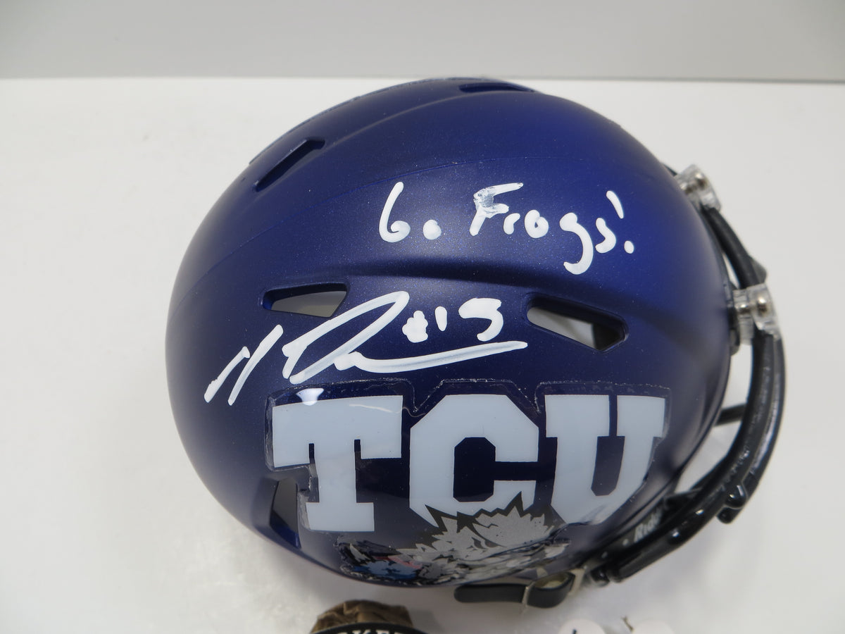 MAX DUGGAN TCU HORNED FROGS SIGNED Purple MINI HELMET wGoFrogs BAS