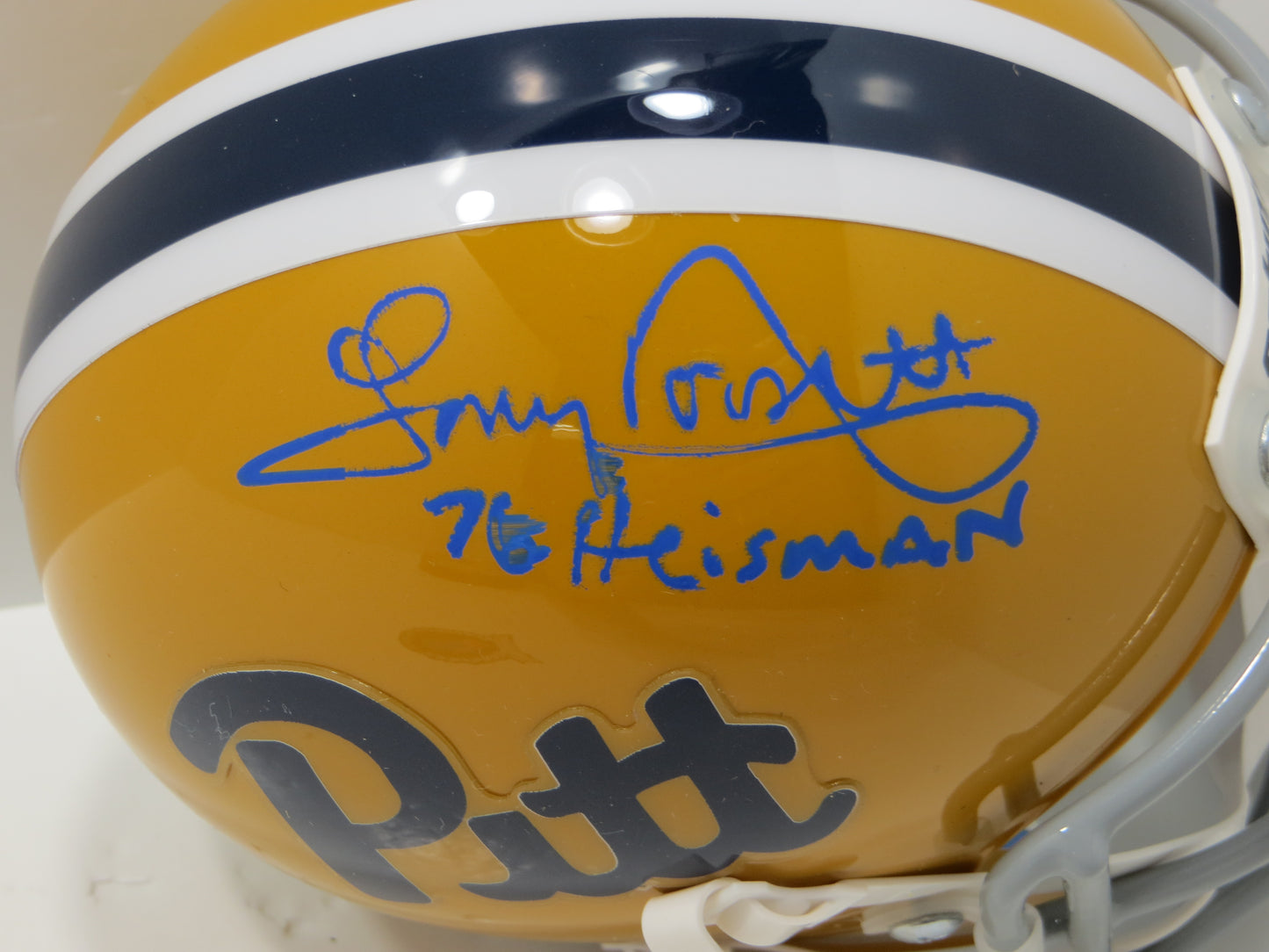 TONY DORSETT SIGNED PITT PANTHERS THROWBACK MINI HELMET w/76 HEISMAN BAS