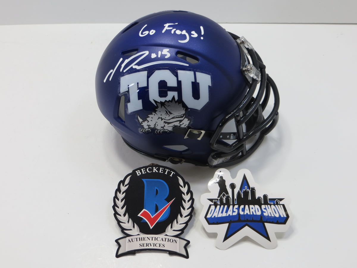 MAX DUGGAN TCU HORNED FROGS SIGNED Purple MINI HELMET wGoFrogs BAS