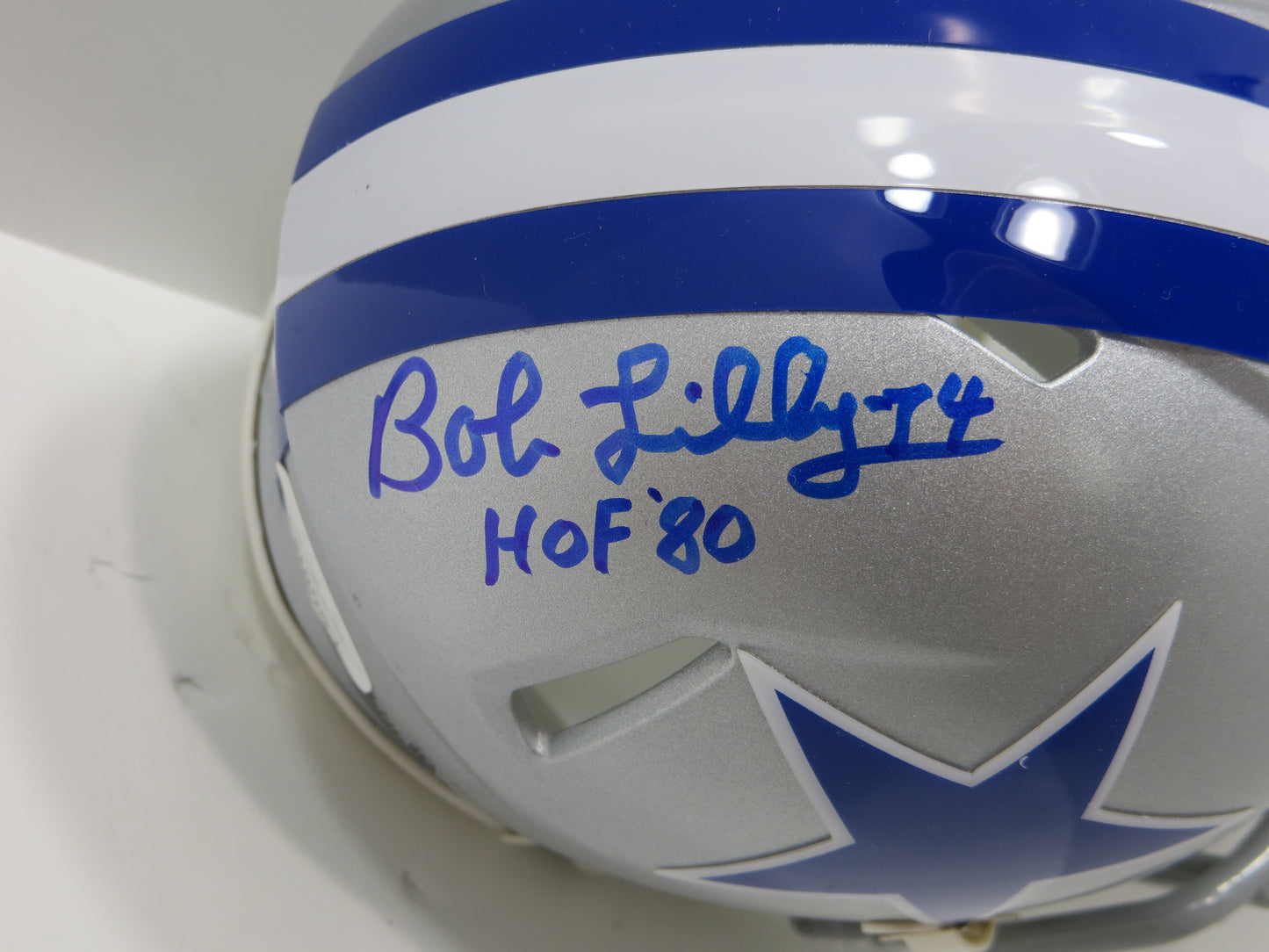 BOB LILLY SIGNED DALLAS COWBOYS RIDDELL MINI TB HELMET w/HOF 80 JSA COA
