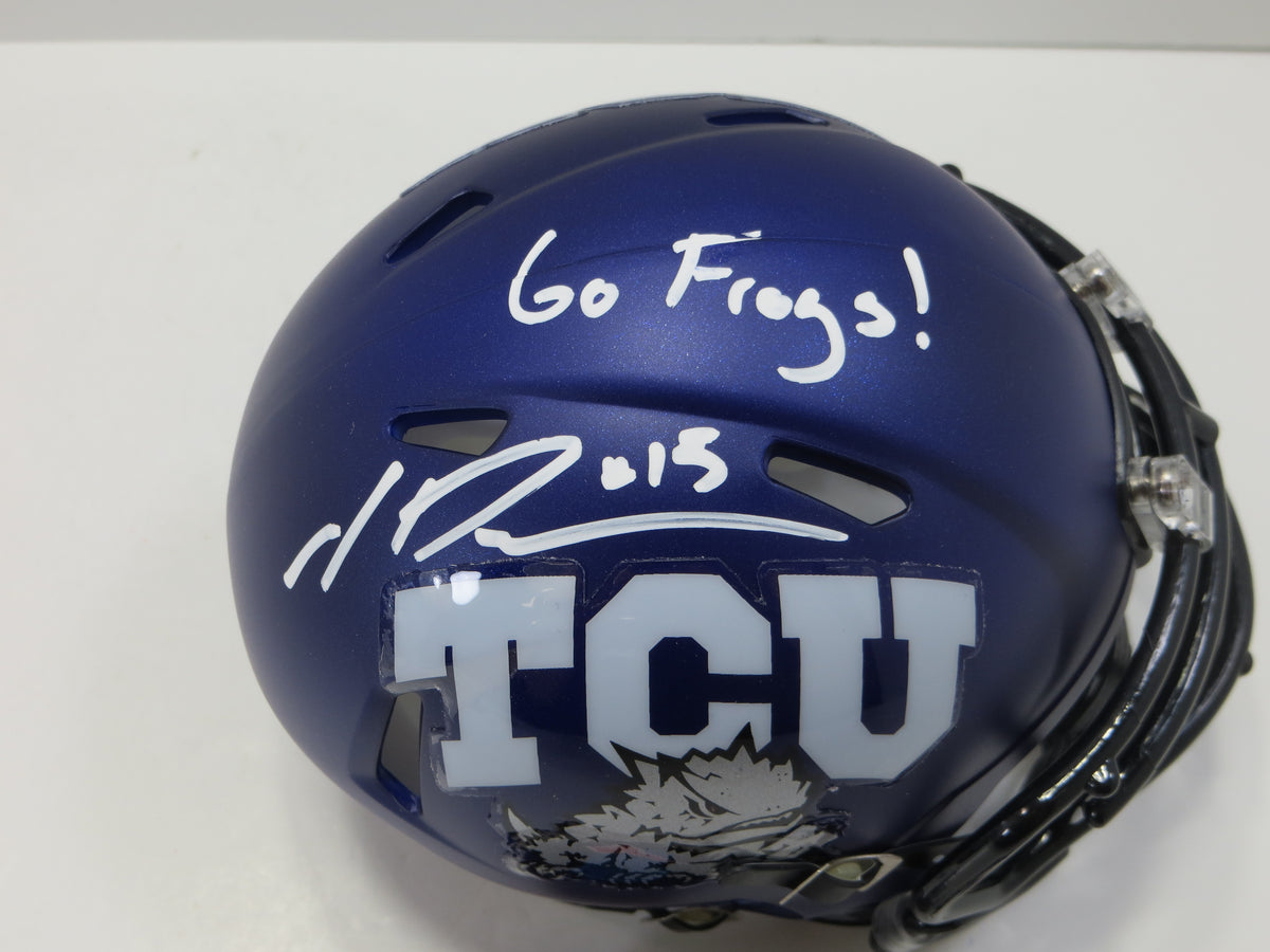 MAX DUGGAN TCU HORNED FROGS SIGNED Purple MINI HELMET wGoFrogs BAS
